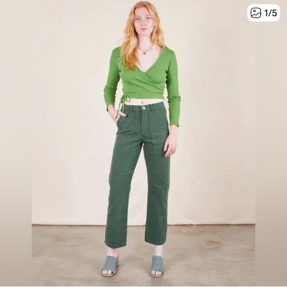 Green High-Rise Straight Leg Pants - Women's